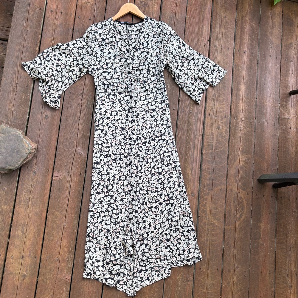 Zara Black and White Floral Dress, long flowy summer maxi dress